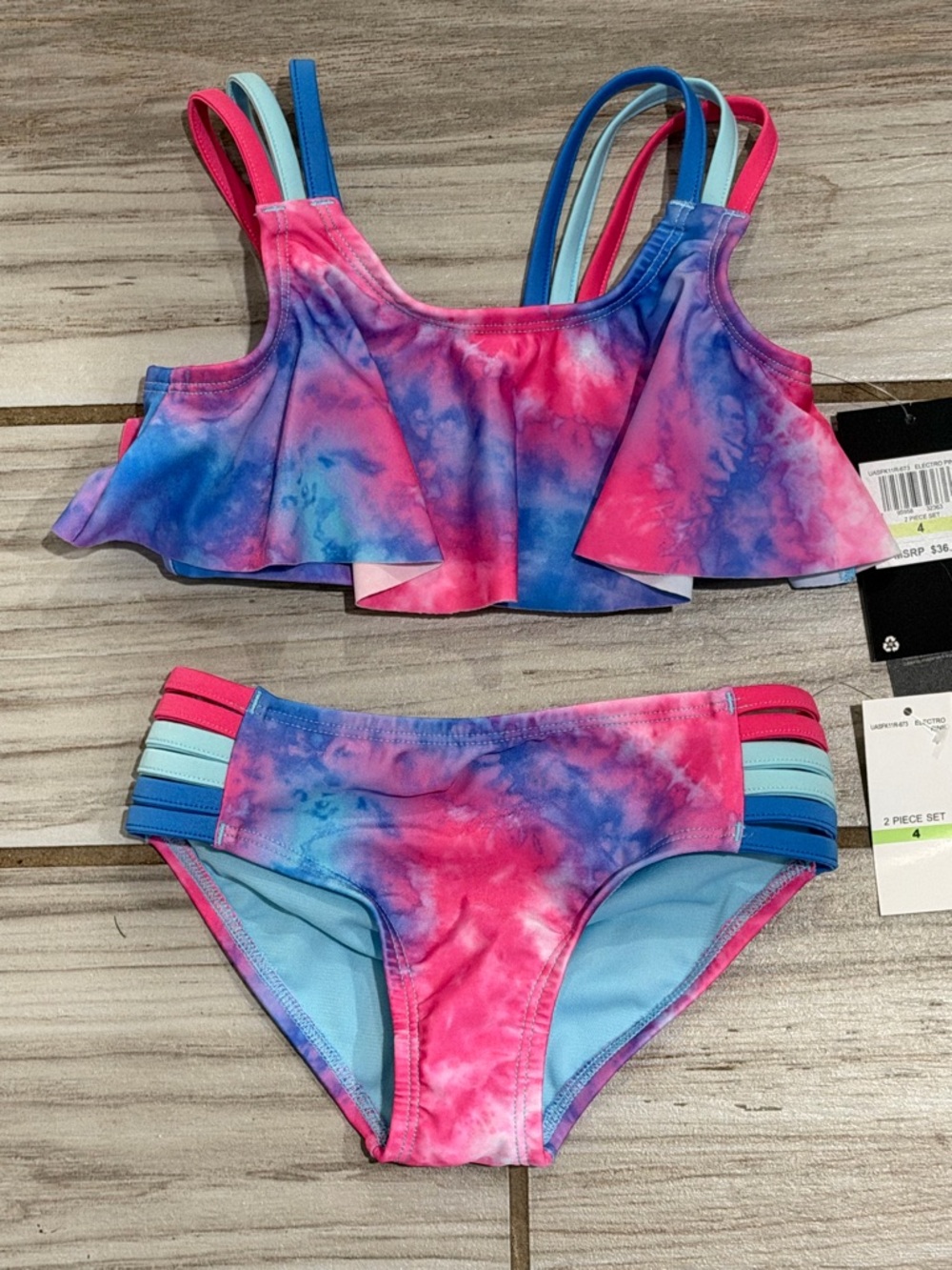 Under armour Girls Pink & Blue Tie-Dye Ruffle Bikini Set